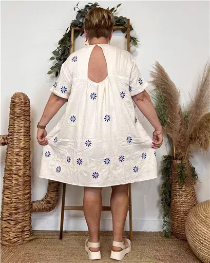 K144- Robe-Short Imprimée (T40-T48) (ecru) – Image 8