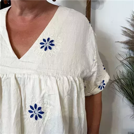 K144- Robe-Short Imprimée (T40-T48) (ecru) – Image 9