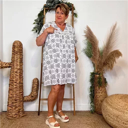 K144- Robe-Short Imprimée (T40-T48) (blanc) – Image 6