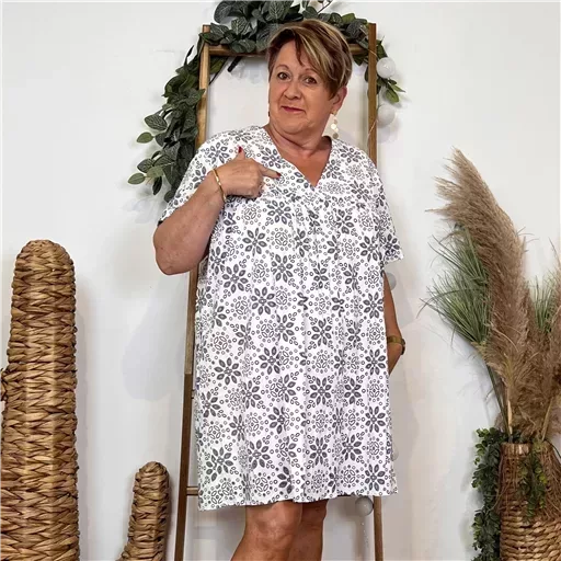 K144- Robe-Short Imprimée (T40-T48) (blanc) – Image 2