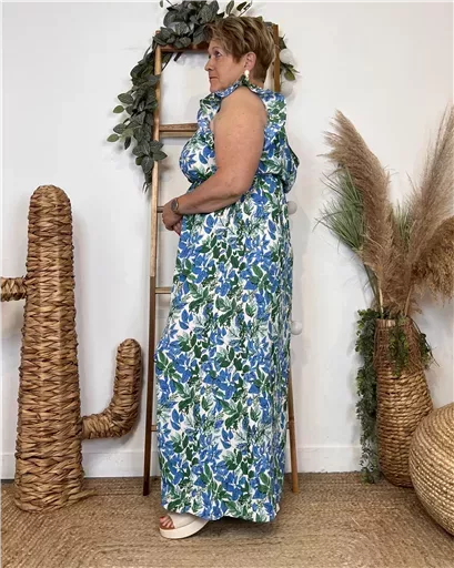 K320- Robe longue feuilles (T40-T48) (bleu royal) – Image 7