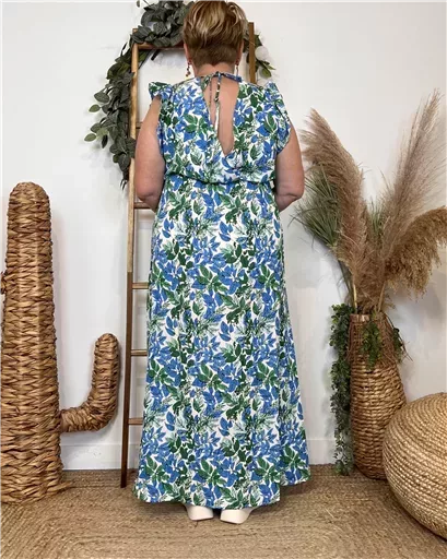 K320- Robe longue feuilles (T40-T48) (bleu royal) – Image 4