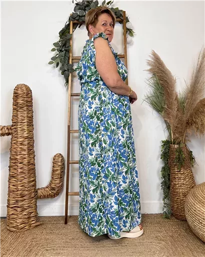 K320- Robe longue feuilles (T40-T48) (bleu royal) – Image 5