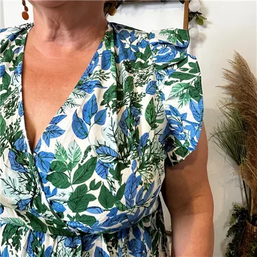 K320- Robe longue feuilles (T40-T48) (bleu royal) – Image 6