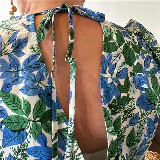 K320- Robe longue feuilles (T40-T48) (bleu royal) – Image 8