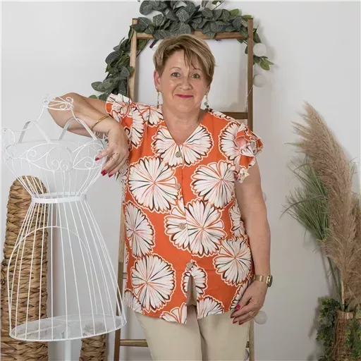 Z165-Chemisier imprimée Christy (T44-T52) (rouge) – Image 2