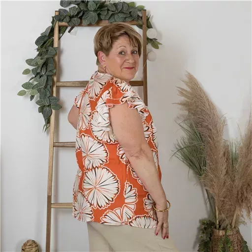 Z165-Chemisier imprimée Christy (T44-T52) (rouge) – Image 3