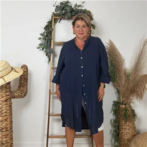 Z305- Chemise Coton Curvy 🇮🇹 (marine) – Image 3