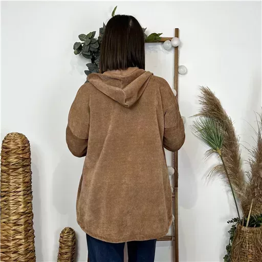 K132- Veste cotelée capuche (Tu) (camel) – Image 4