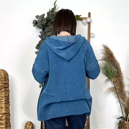 K132- Veste cotelée capuche (Tu) (bleu canard) – Image 4