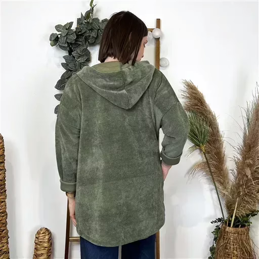 K132- Veste cotelée capuche (Tu) (kaki) – Image 4