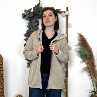 K851- Veste cotelée capuche (Tu) (beige)