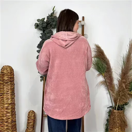 K132- Veste cotelée capuche (Tu) (rose poudré) – Image 4