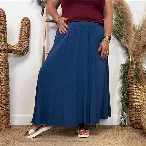 Z978- Jupe Fluide élastiquée 🇮🇹 (bleu canard) – Image 3