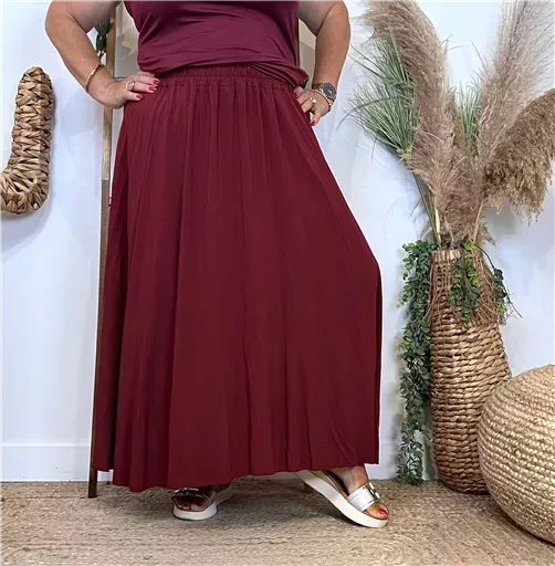 Z978- Jupe Fluide élastiquée 🇮🇹 (bordeaux) – Image 3