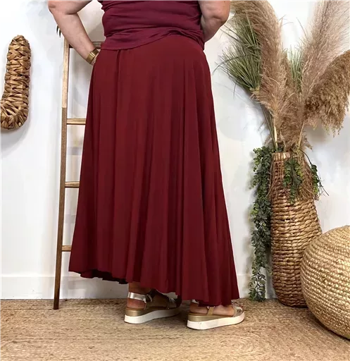 Z978- Jupe Fluide élastiquée 🇮🇹 (bordeaux) – Image 4