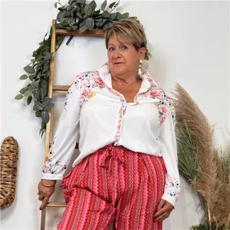 Z759- Chemisier satiné imprimé (T44-T52) (fuchsia)