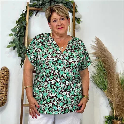 Z747- Top Christy Fleuri (T44-T52) 💐 (vert) – Image 2