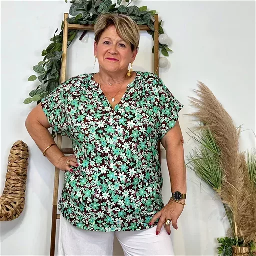 Z747- Top Christy Fleuri (T44-T52) 💐 (vert) – Image 3