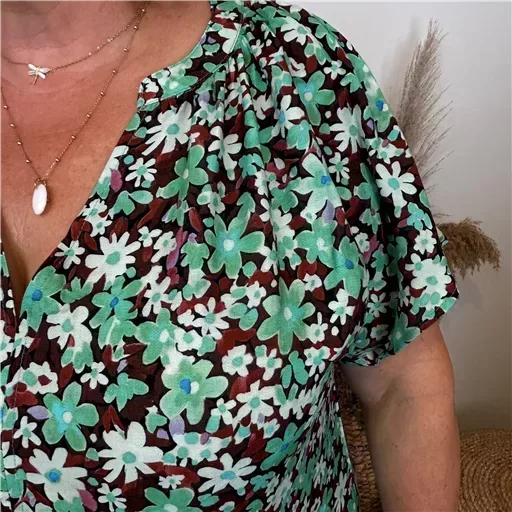 Z747- Top Christy Fleuri (T44-T52) 💐 (vert) – Image 6