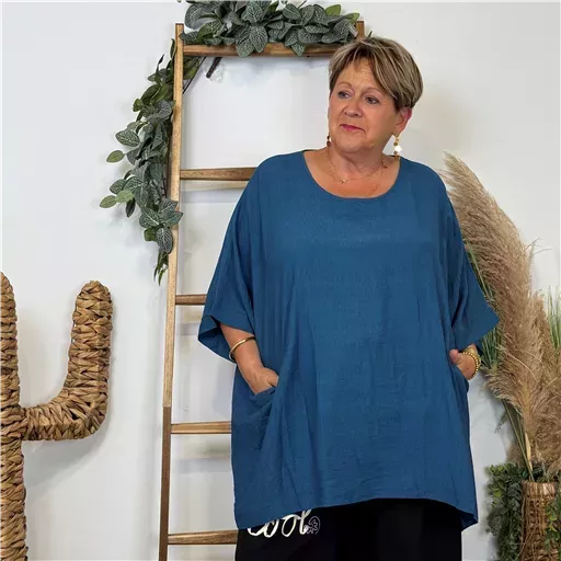 Z138- Tunique Oversize 2 Poches 🇮🇹 (bleu canard) – Image 4