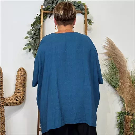 Z138- Tunique Oversize 2 Poches 🇮🇹 (bleu canard) – Image 6
