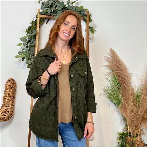 K110- Veste « Coton brodé…» (Tu) 🇮🇹 (kaki) – Image 3