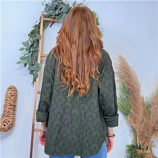 K110- Veste « Coton brodé…» (Tu) 🇮🇹 (kaki) – Image 4