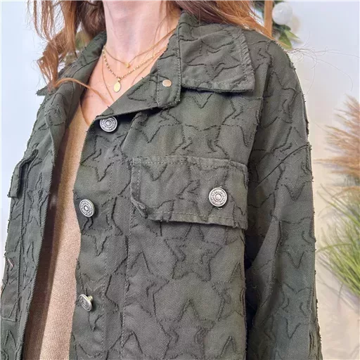 K110- Veste « Coton brodé…» (Tu) 🇮🇹 (kaki) – Image 5