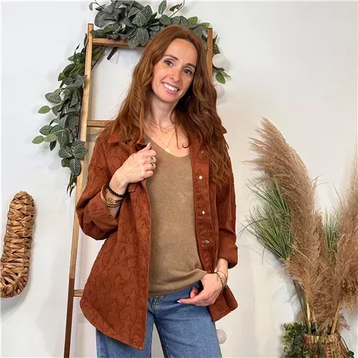 K110- Veste « Coton brodé…» (Tu) 🇮🇹 (rouille) – Image 3