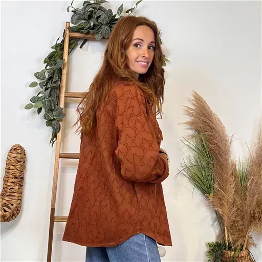 K110- Veste « Coton brodé…» (Tu) 🇮🇹 (rouille) – Image 4