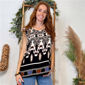 K123- Top «Imprimé Incas» (Tu) 🇮🇹 (noir)