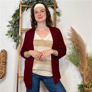 K120- Gilet sans bouton Lurex (Tu) 🇮🇹 (bordeaux)