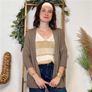 K109- Gilet sans bouton Lurex (Tu) 🇮🇹 (taupe)
