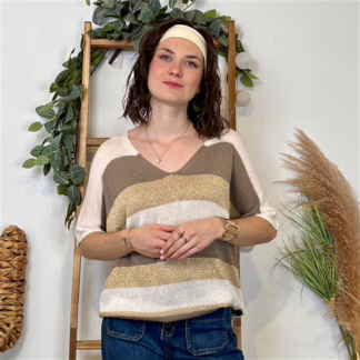 K124- Pull rayé Lurex (Tu) 🇮🇹 (beige)