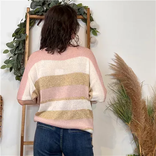 K120- Pull rayé Lurex (Tu) 🇮🇹 (rose poudré) – Image 4
