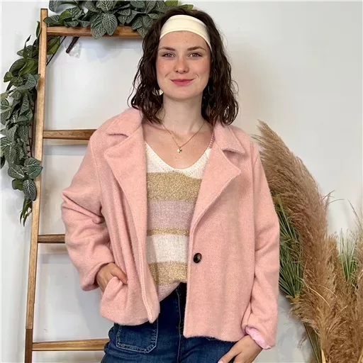 K120- Pull rayé Lurex (Tu) 🇮🇹 (rose poudré) – Image 5