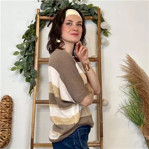K120- Pull rayé Lurex (Tu) 🇮🇹 (taupe) – Image 2