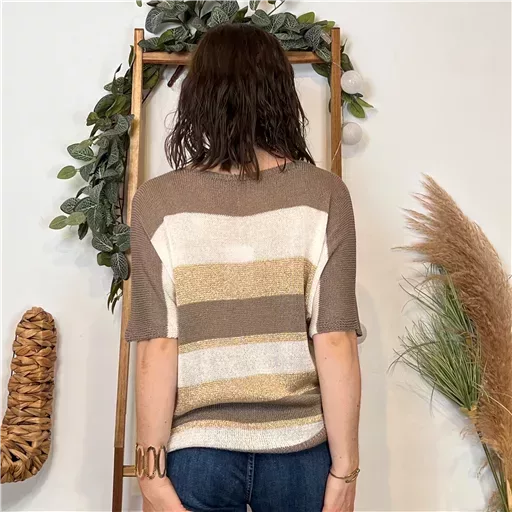 K120- Pull rayé Lurex (Tu) 🇮🇹 (taupe) – Image 4