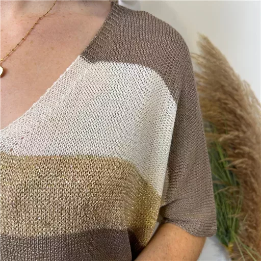 K120- Pull rayé Lurex (Tu) 🇮🇹 (taupe) – Image 6