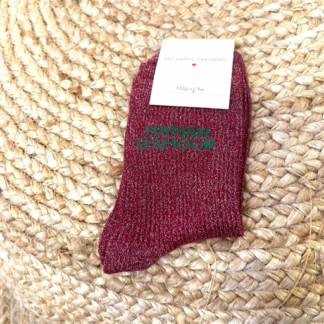 V315- Chaussettes paillettes "Maman d'Amour" (bordeaux)