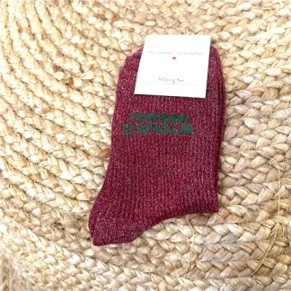 V315- Chaussettes paillettes "Maman d'Amour" (bordeaux)