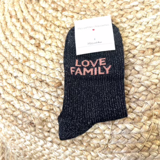 V327-Chaussettes paillettes "Love Family" (noir)
