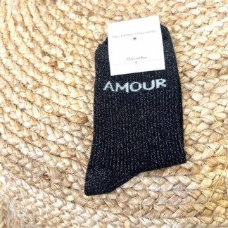 V329- Chaussettes paillettes "Amour" (noir)