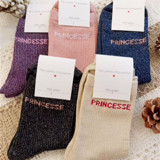V321- Chaussettes paillettes "Princesse" (noir)
