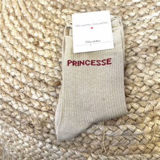 V321- Chaussettes paillettes "Princesse" (beige)