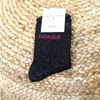 V309- Chaussettes paillettes "iconique" (noir)