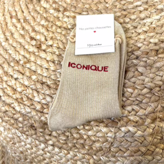 V309- Chaussettes paillettes "iconique" (beige)