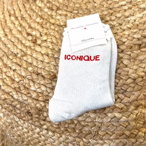 Chaussettes paillettes "iconique" (blanc)
