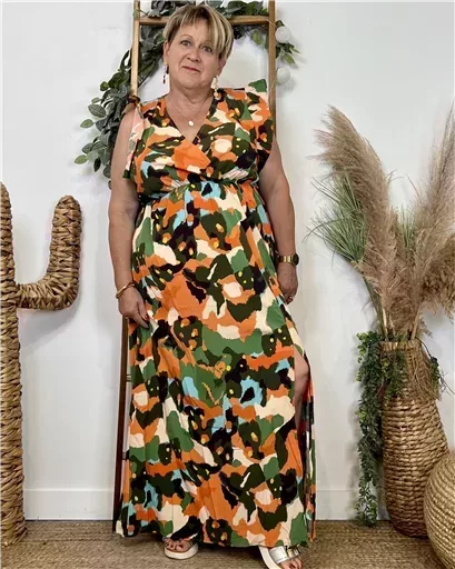 L132- Robe longue imprimée "By One" (T40-T48) (vert brésil) – Image 8